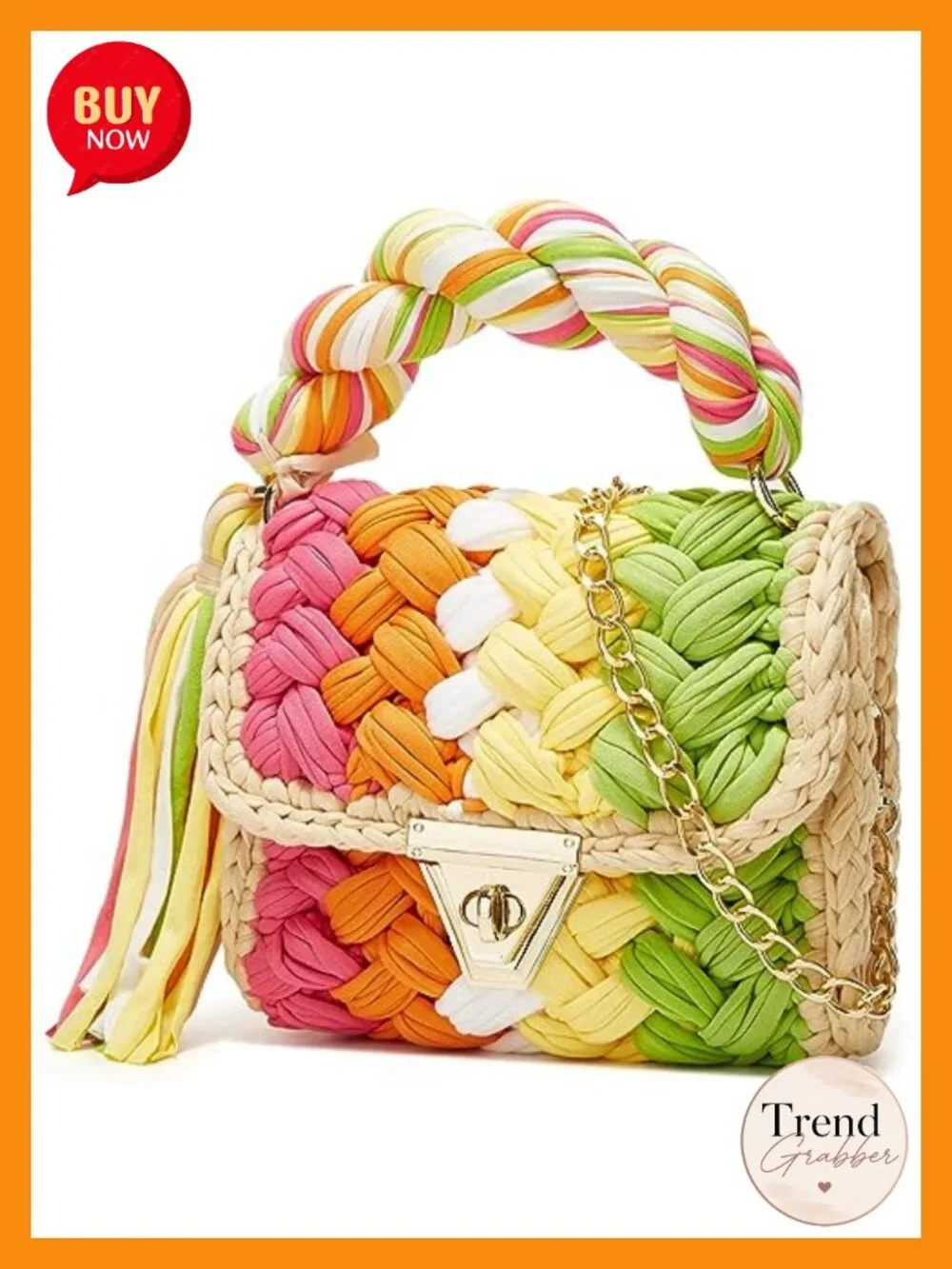 Handwoven Crochet Tote Purse Crossbody Bag with Twist Lock